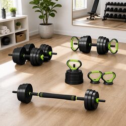 25kg Adjustable Dumbbell Barbell Kettlebell Weight Set