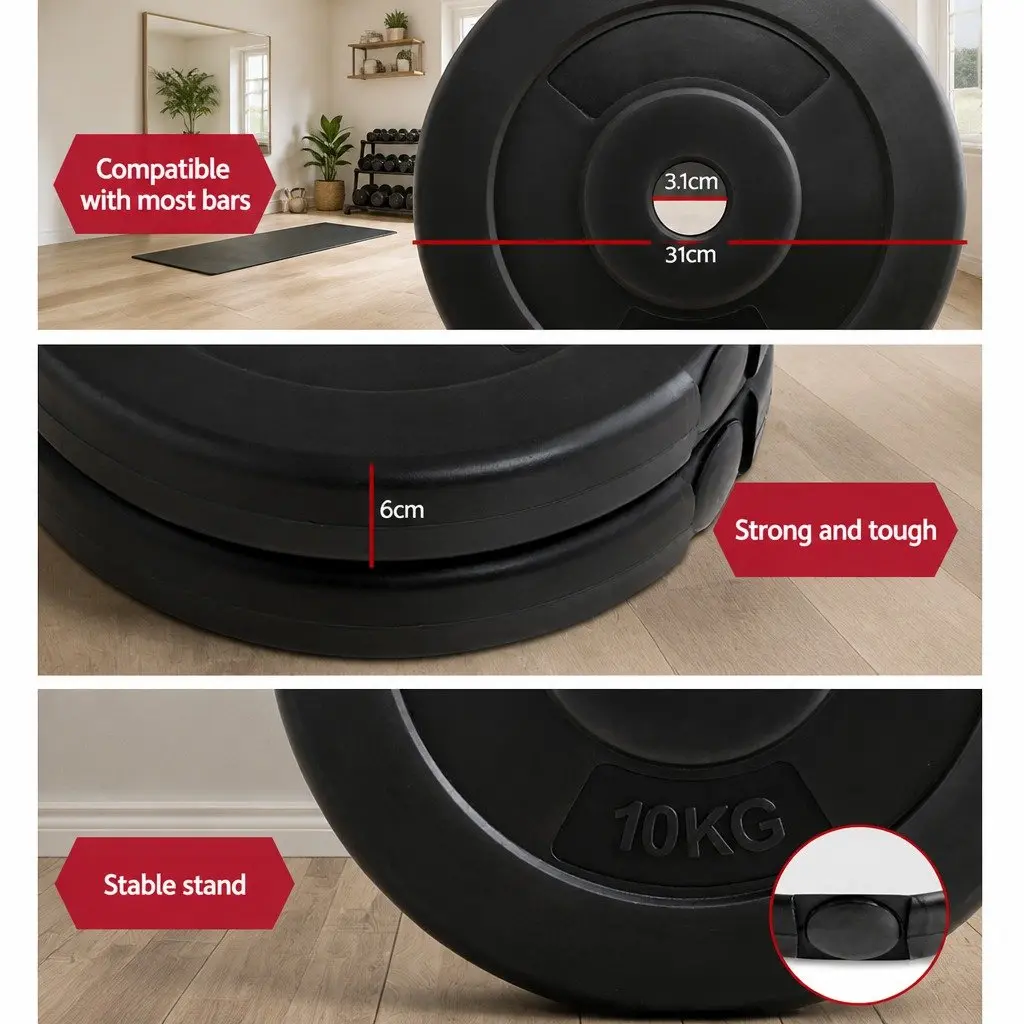 Black 10kg Weight Plates for Standard Barbells