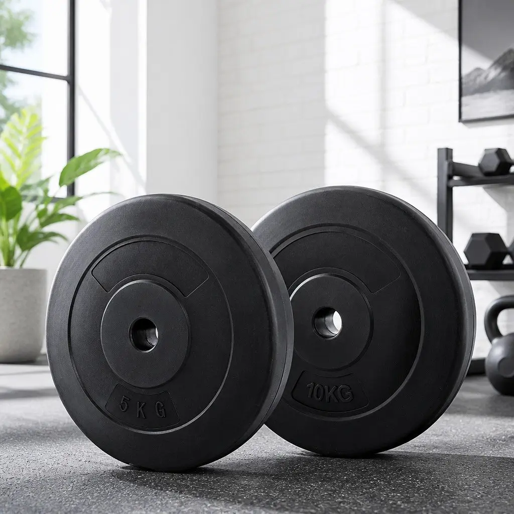 Barbell Weight Plates Set Rubber Surface 31mm Black 50kg