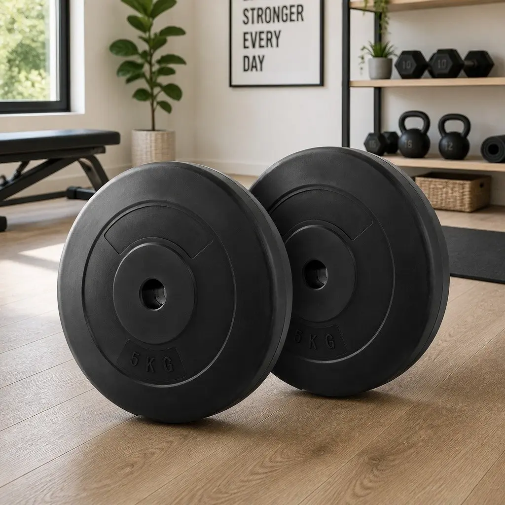 Weight Plates 2X 5kg Standard Barbell Plate Home Gym Free Weights Black
