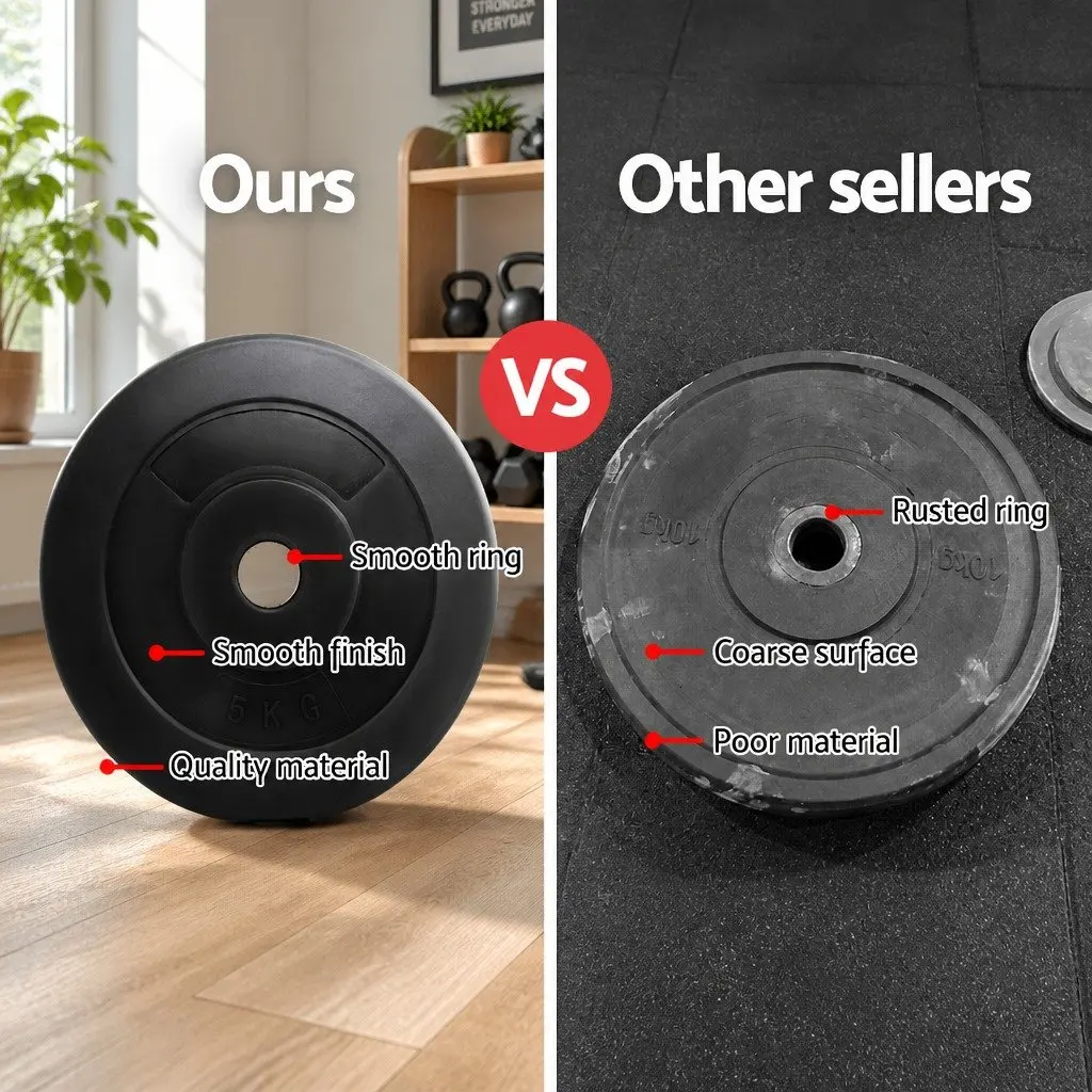 Weight Plates 2X 5kg Standard Barbell Plate Home Gym Free Weights Black