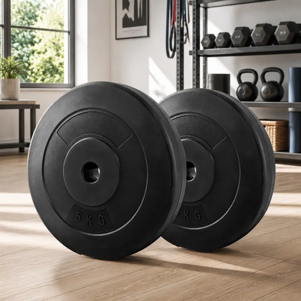 Weight Plates 2X 5kg Standard Barbell Plate Home Gym Free Weights Black