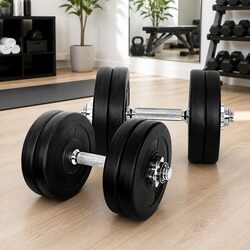 Dumbbell Set 25kg Weight Plates Adjustable Lifting Bar Non-Slip Handle Gym