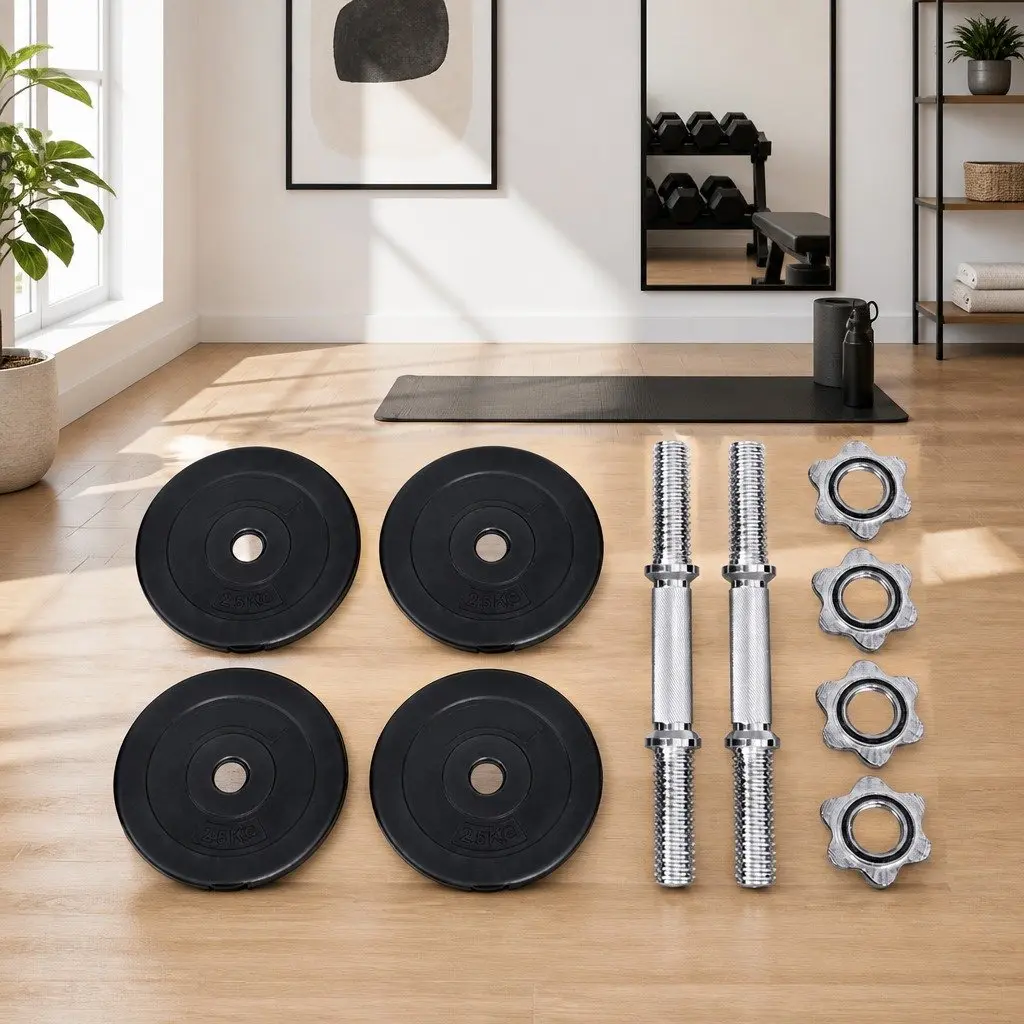 Dumbbell Set Adjustable Weight Plates Steel 15kg Black and Silver