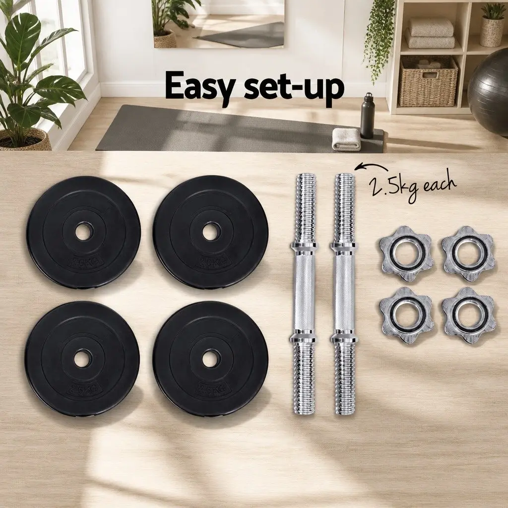 Dumbbell Set Adjustable Weight Plates Steel 15kg Black and Silver