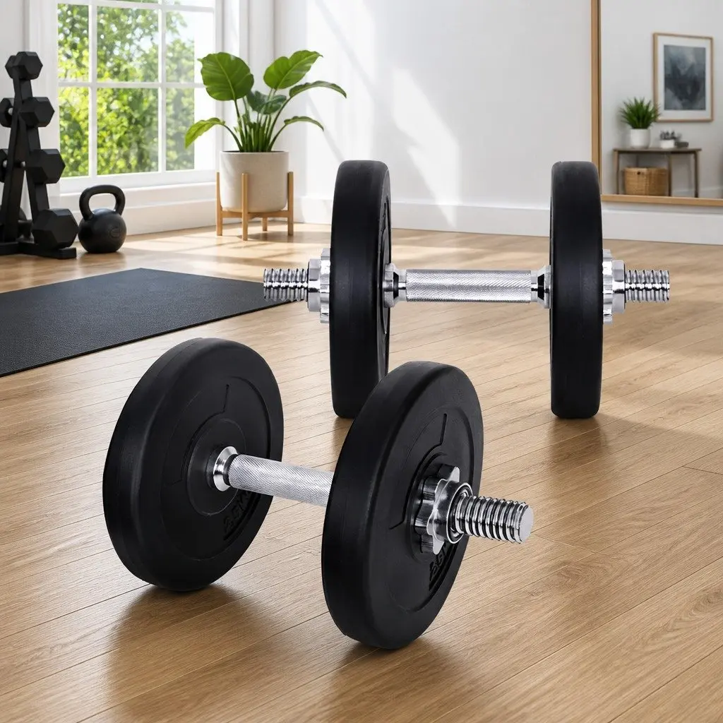 Dumbbell Set Adjustable Weight Plates Steel 15kg Black and Silver
