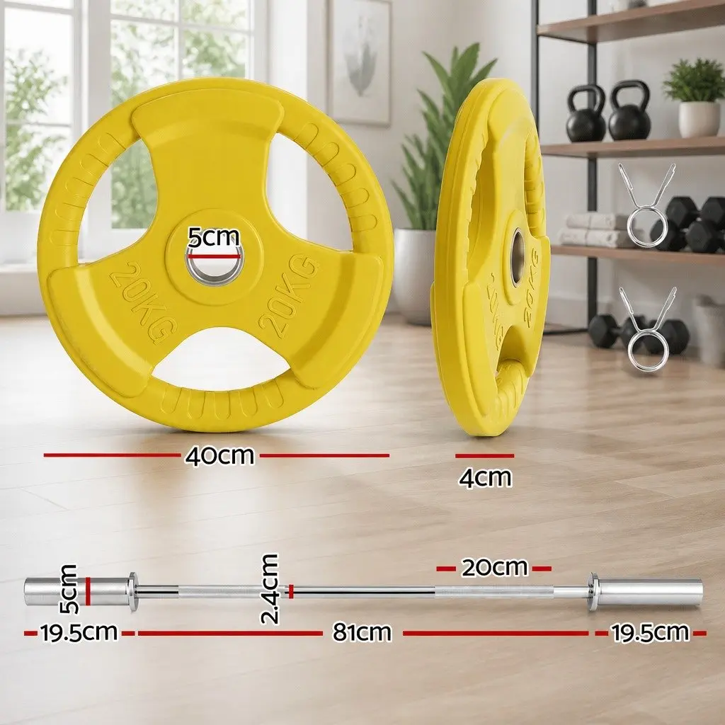 Barbell Set Cast Iron 20KG Weight Plates A3 Alloy Steel Silver Yellow