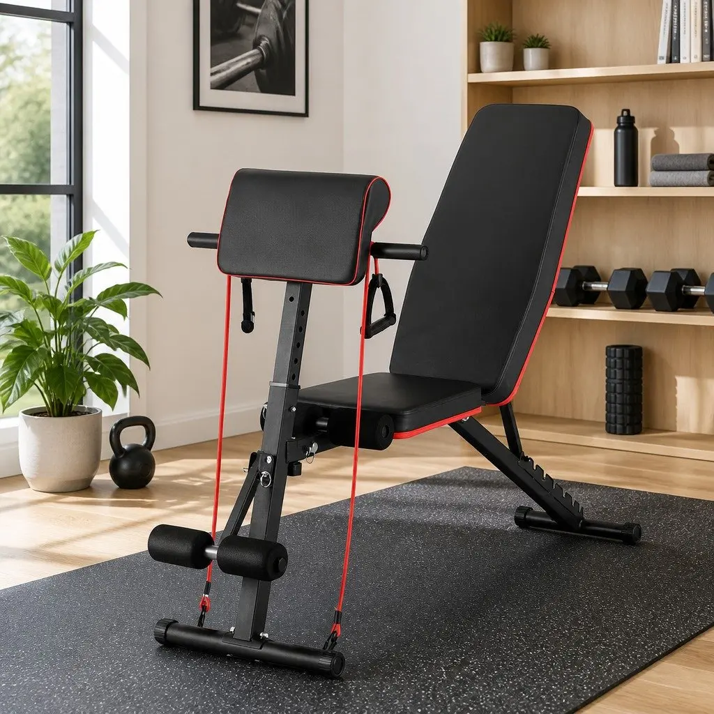 Adjustable Weight Bench with Preacher Curl Attachment