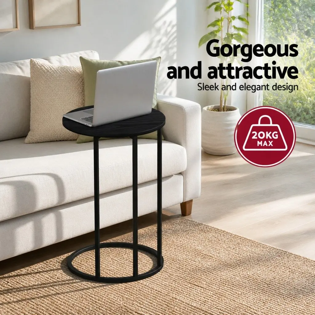 Floor Lounge Chair Adjustable Linen Charcoal C-Shape Side Table Particle Board Black Set