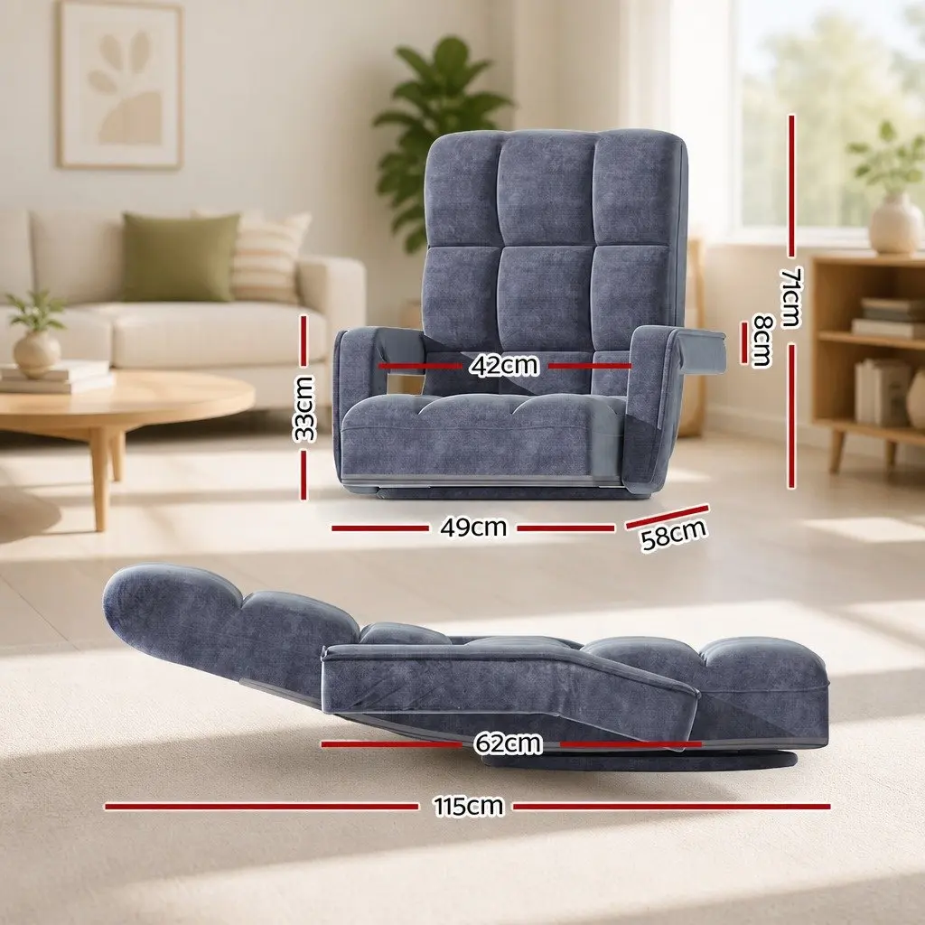 Floor Lounge Chair Linen Charcoal Adjustable Reclining Swivel Base Foldable