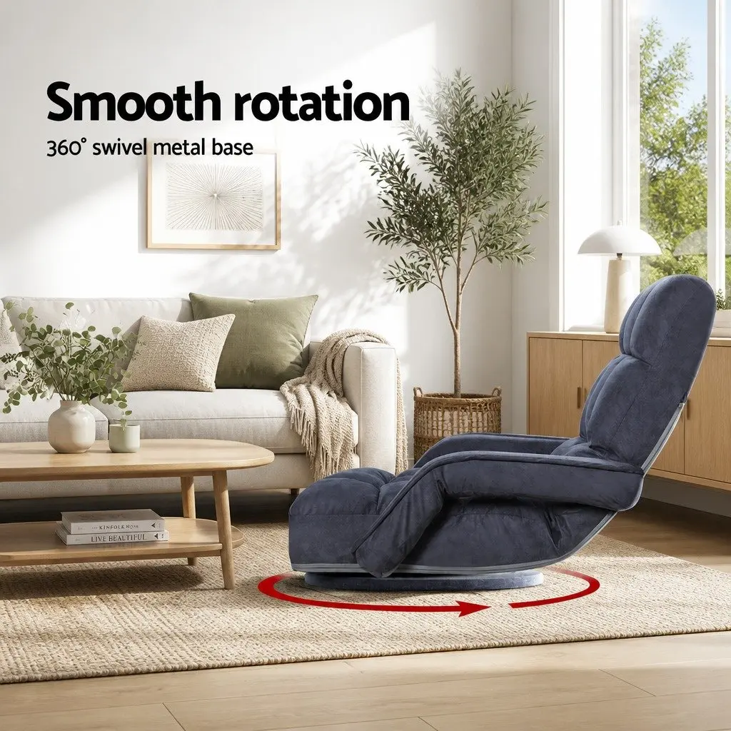 Floor Lounge Chair Linen Charcoal Adjustable Reclining Swivel Base Foldable