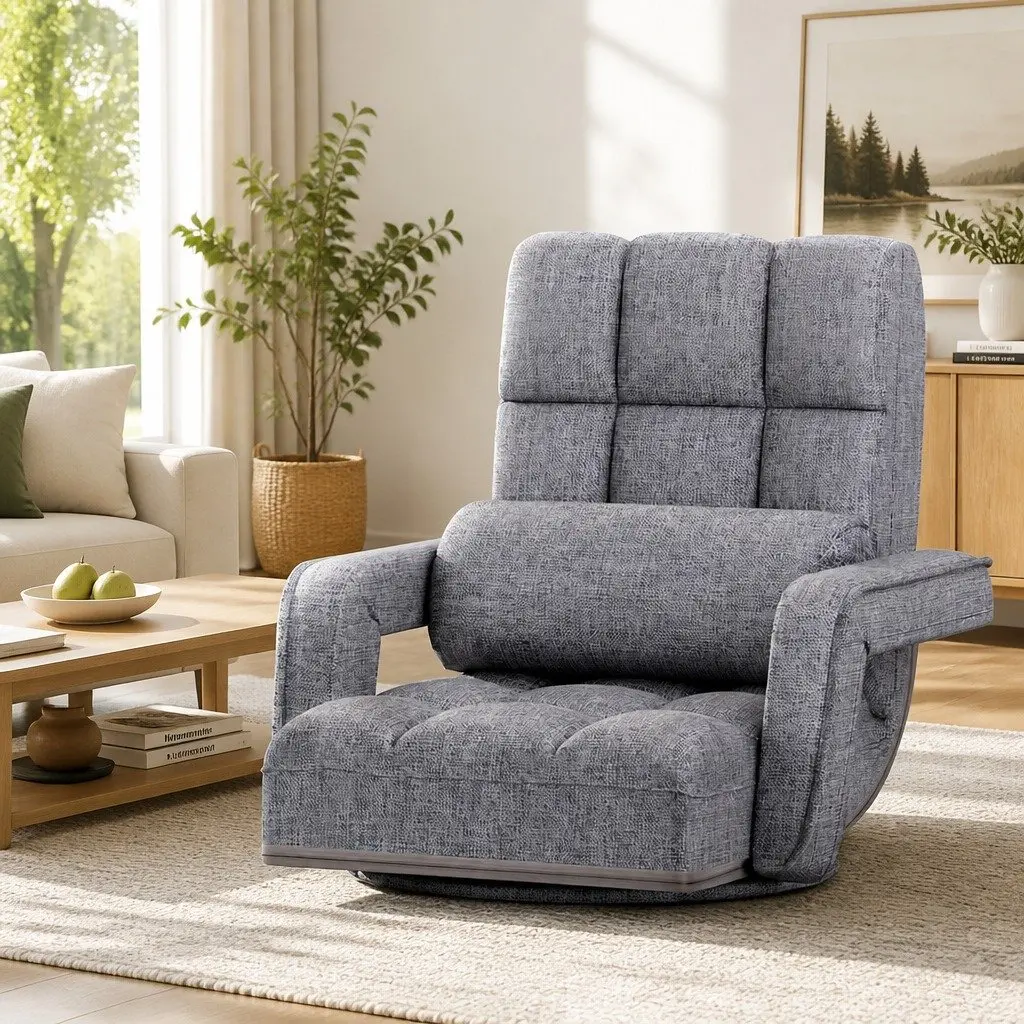 Adjustable Grey Floor Lounge Chair with Swivel Base