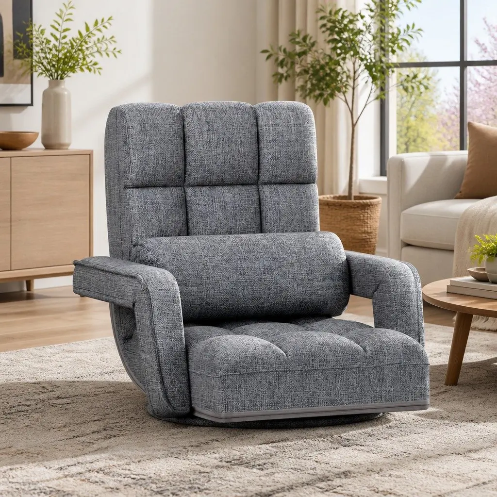 Adjustable Grey Floor Lounge Chair with Swivel Base