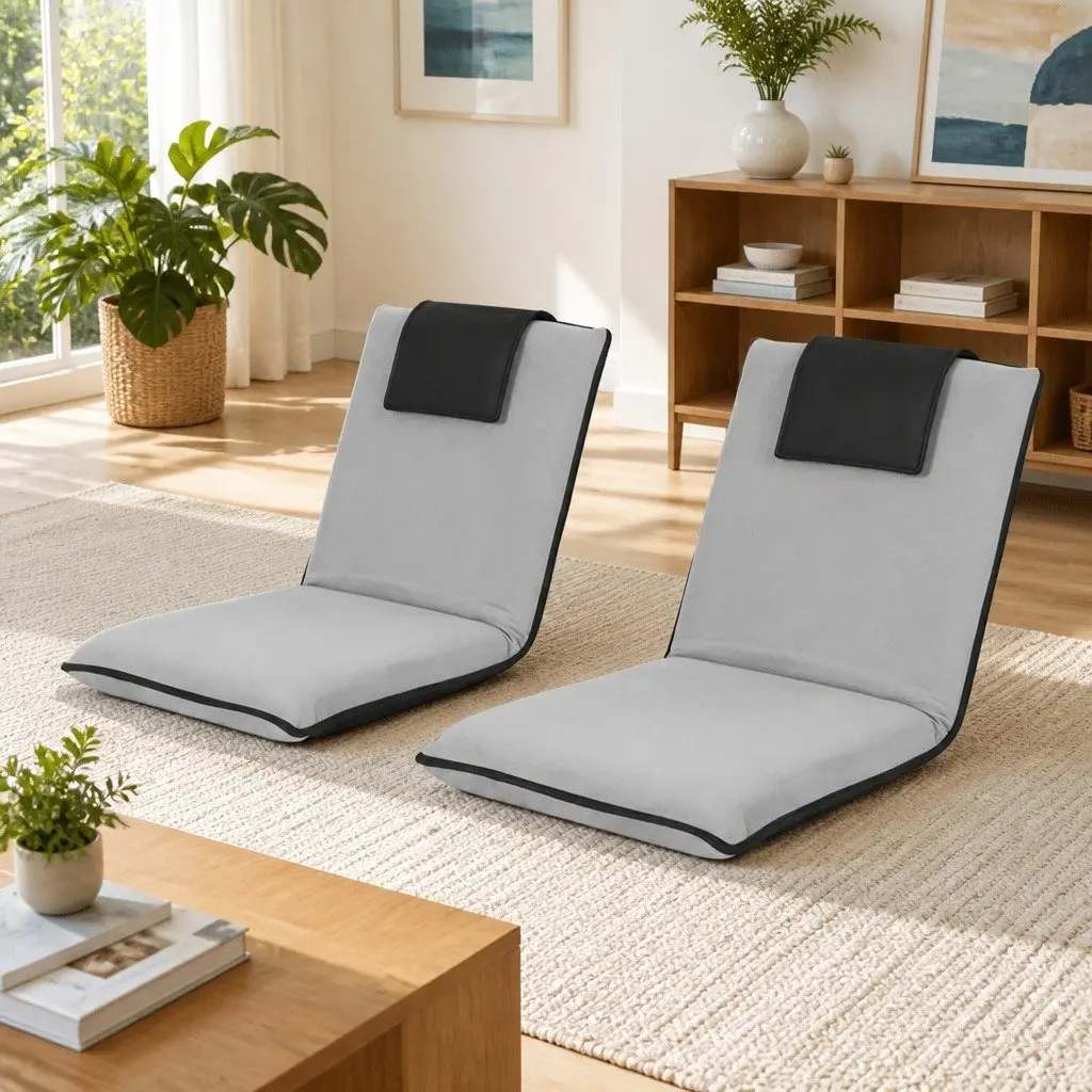 Floor Lounge Sofa Bed Chair Grey Adjustable Recliner Foldable Portable Cushion