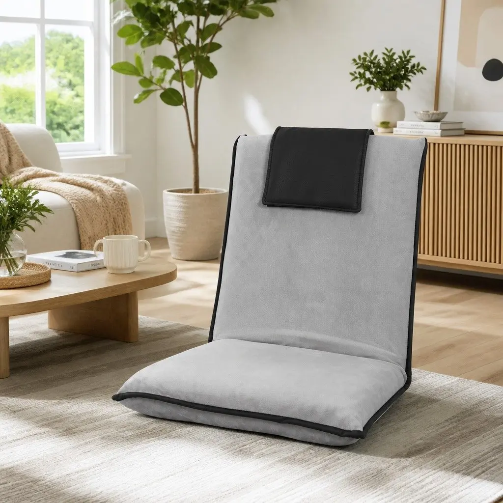 Floor Lounge Sofa Bed Chair Grey Adjustable Recliner Foldable Portable Cushion