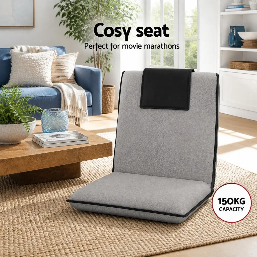 Floor Lounge Sofa Bed Chair Grey Adjustable Recliner Foldable Portable Cushion