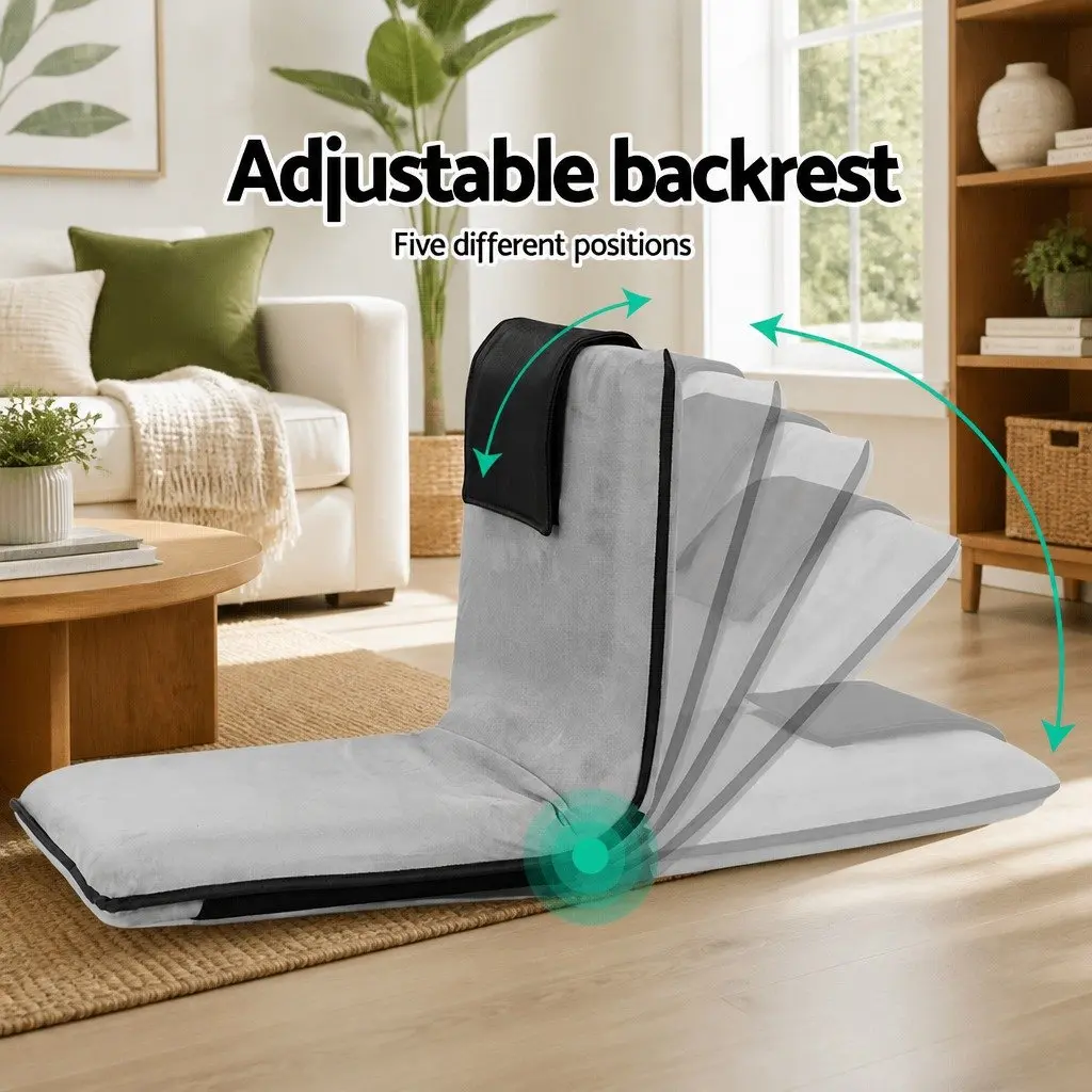 Floor Lounge Sofa Bed Chair Grey Adjustable Recliner Foldable Portable Cushion