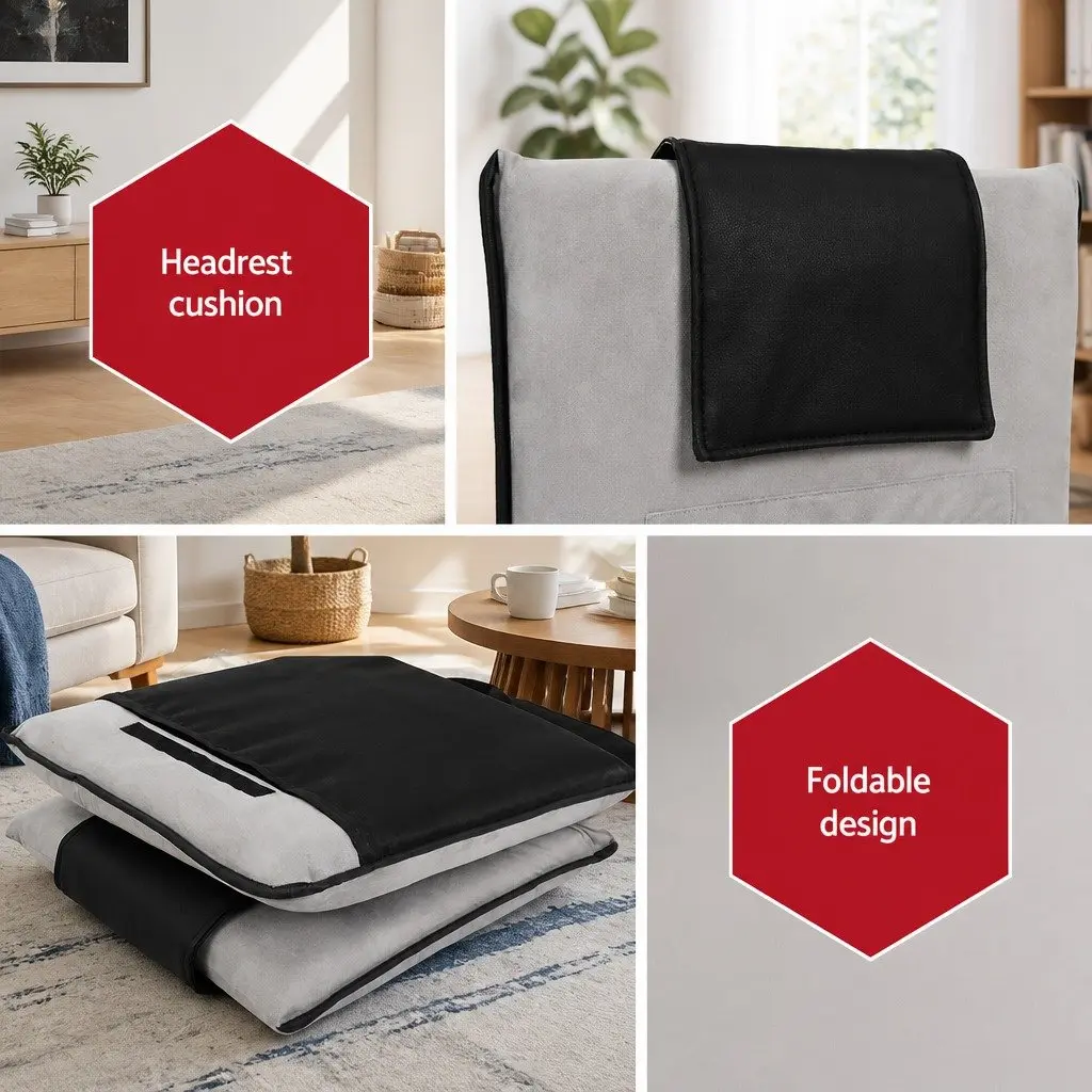 Floor Lounge Sofa Bed Chair Grey Adjustable Recliner Foldable Portable Cushion