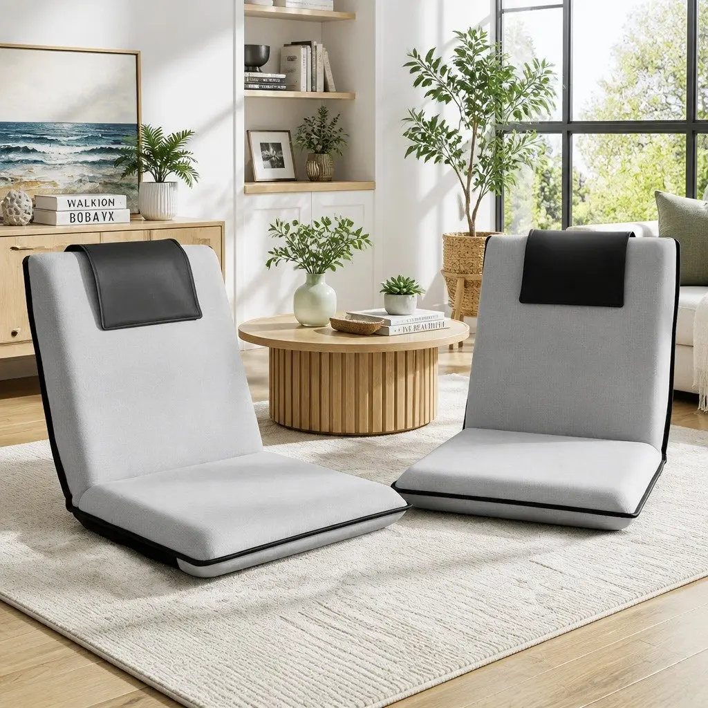 Floor Lounge Sofa Bed Chair Grey Adjustable Recliner Foldable Portable Cushion