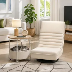 Durable Floor Lounge Chair and Round Coffee Table with Charger