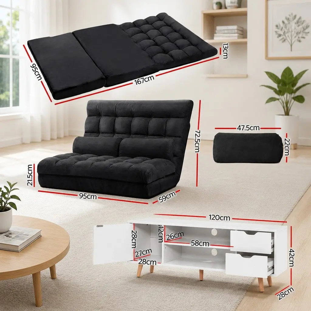 Adjustable Floor Lounge Sofa Bed with Entertainment Cabinet