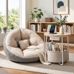 Stylish Floor Lounge Sofa Bed with Charging Coffee Table