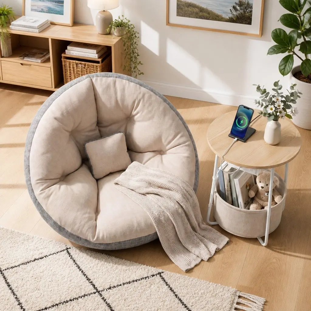 Floor Lounge Sofa Bed with Charging Coffee Table