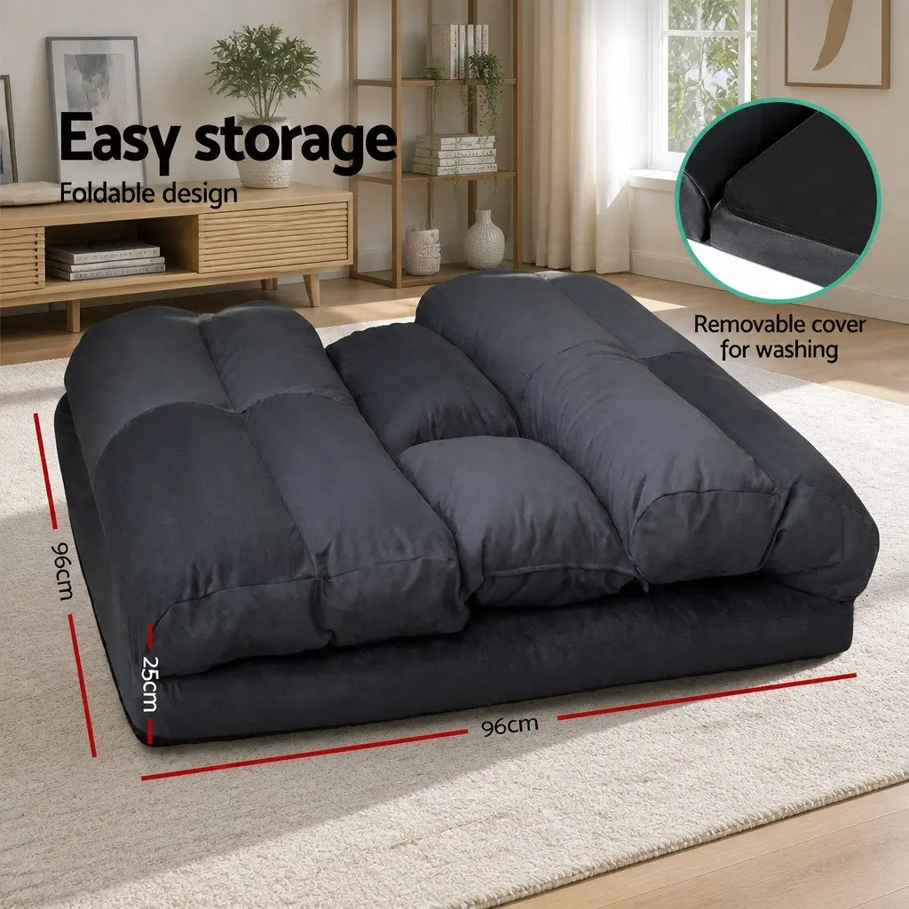 Floor Lounge Sofa Bed Oxford Fabric Charcoal Gold White with 2 Tier Coffee Table MDF PVC Metal Frame