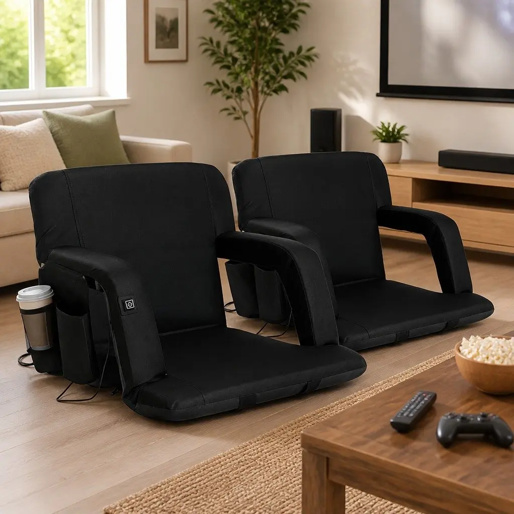 Adjustable 5-Position Heated Floor Lounge Sofa Bed Black