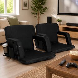 Adjustable 5-Position Heated Floor Lounge Sofa Bed Black