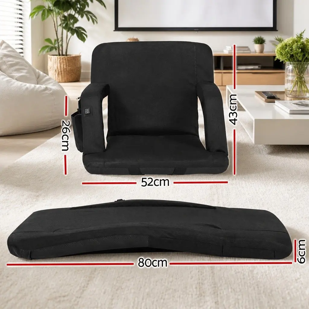 Adjustable 5-Position Heated Floor Lounge Sofa Bed Black