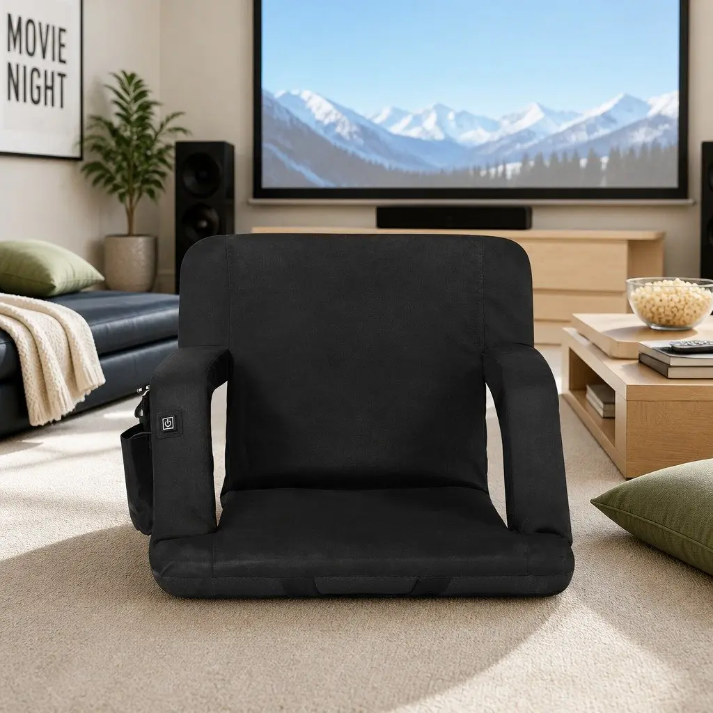 Adjustable 5-Position Heated Floor Lounge Sofa Bed Black