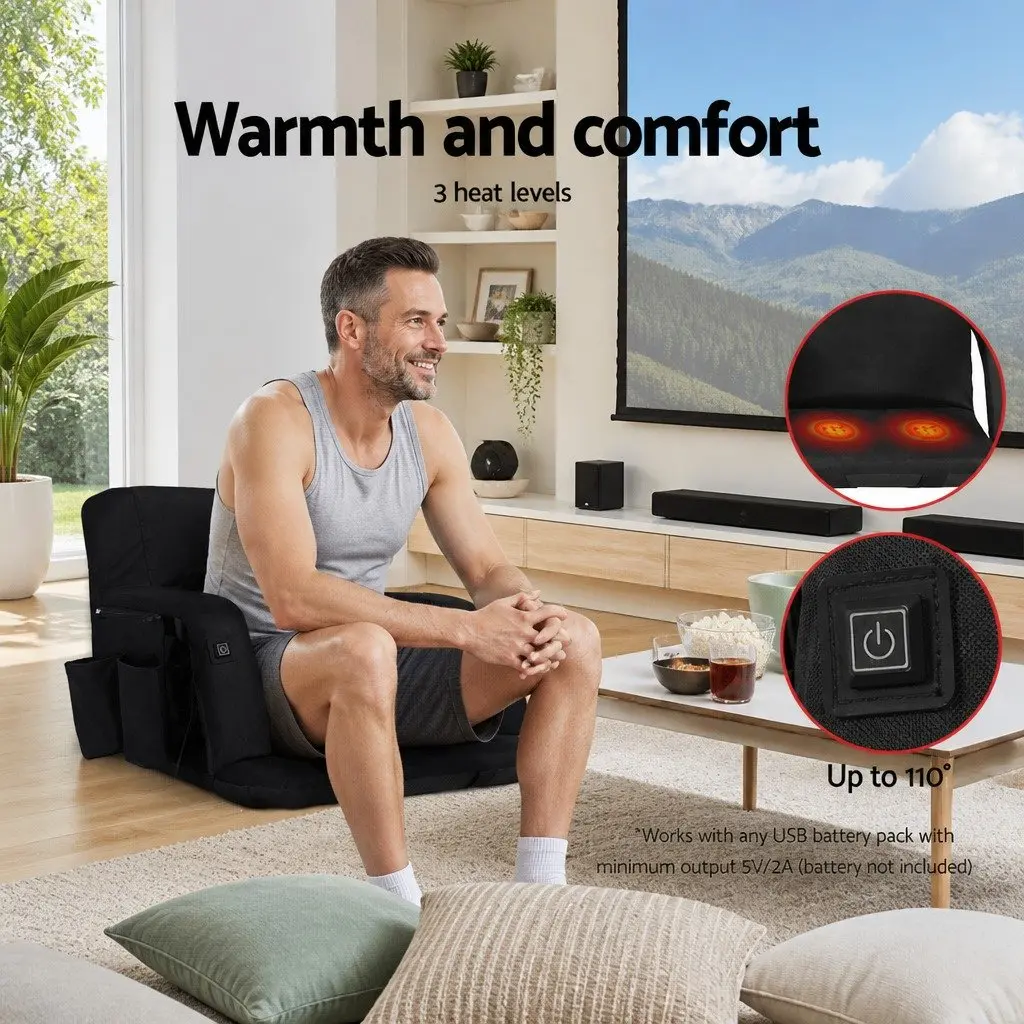 Adjustable 5-Position Heated Floor Lounge Sofa Bed Black