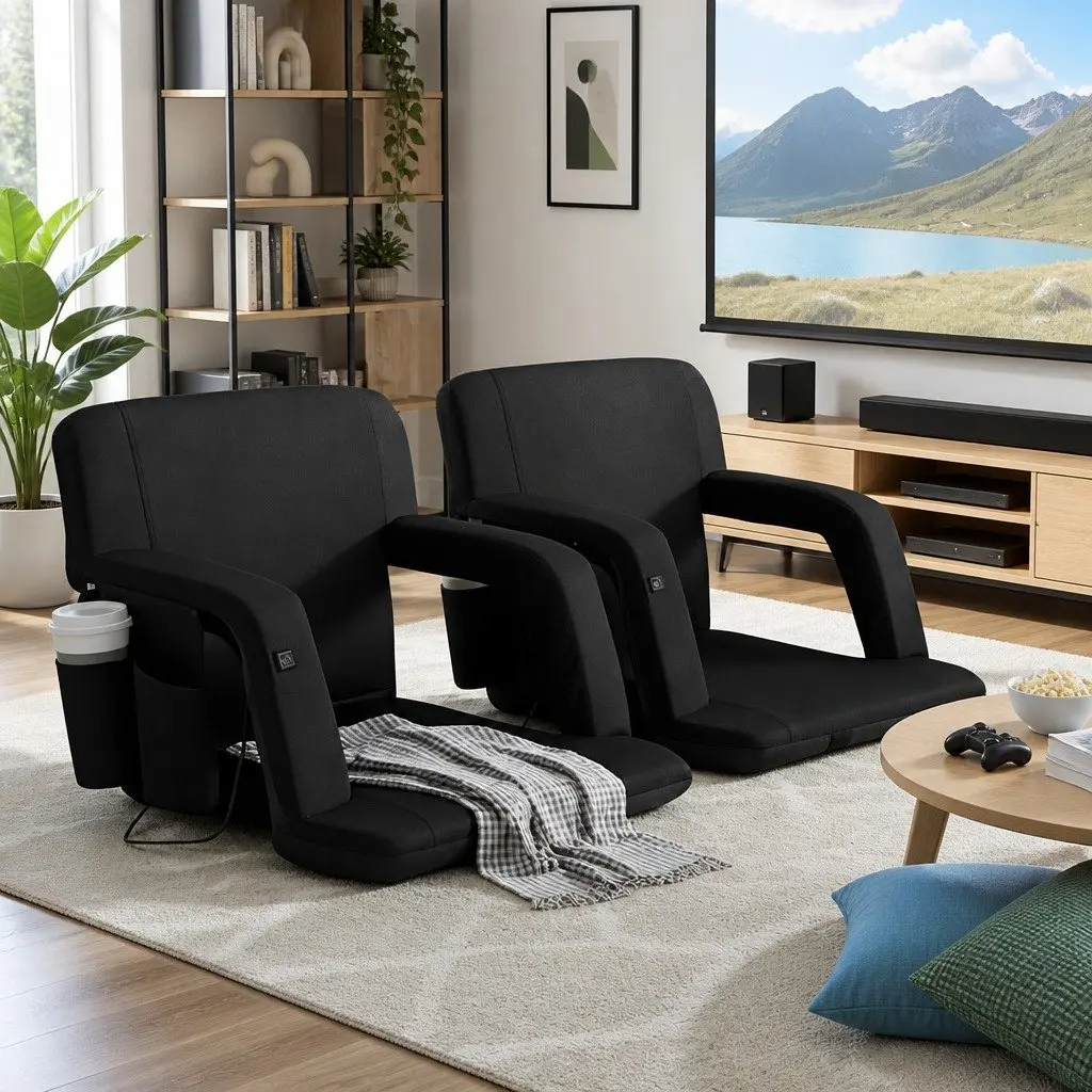 Adjustable 5-Position Heated Floor Lounge Sofa Bed Black