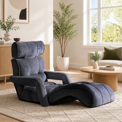 Adjustable Lounge Sofa Bed with Armrest in Charcoal