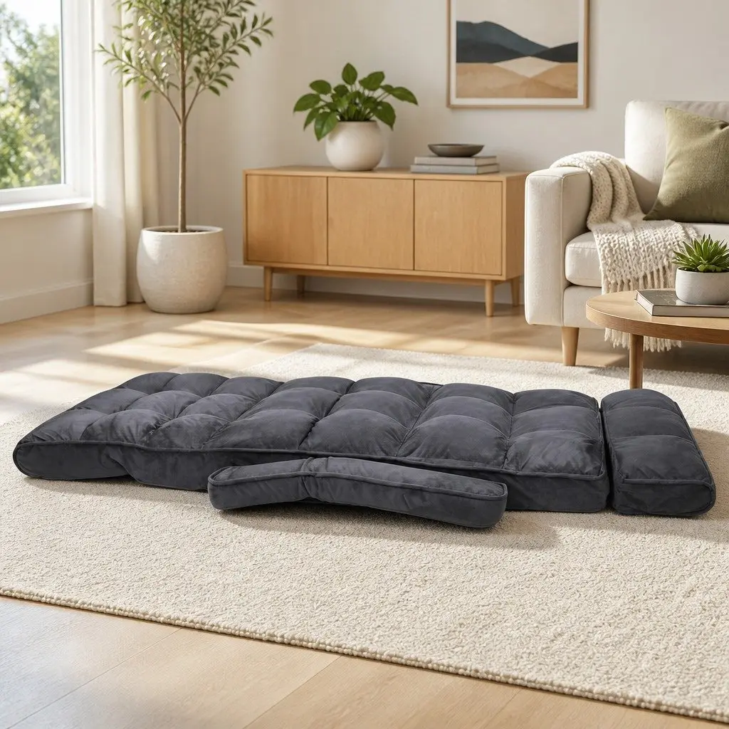 Adjustable Lounge Sofa Bed with Armrest in Charcoal