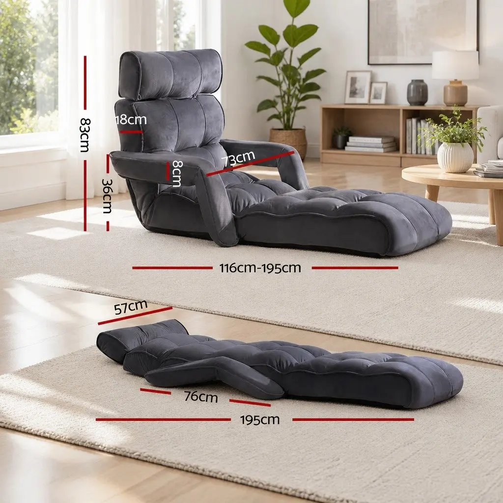 Adjustable Lounge Sofa Bed with Armrest in Charcoal