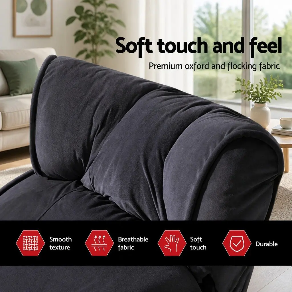 Adjustable Lounge Sofa Bed with Armrest in Charcoal