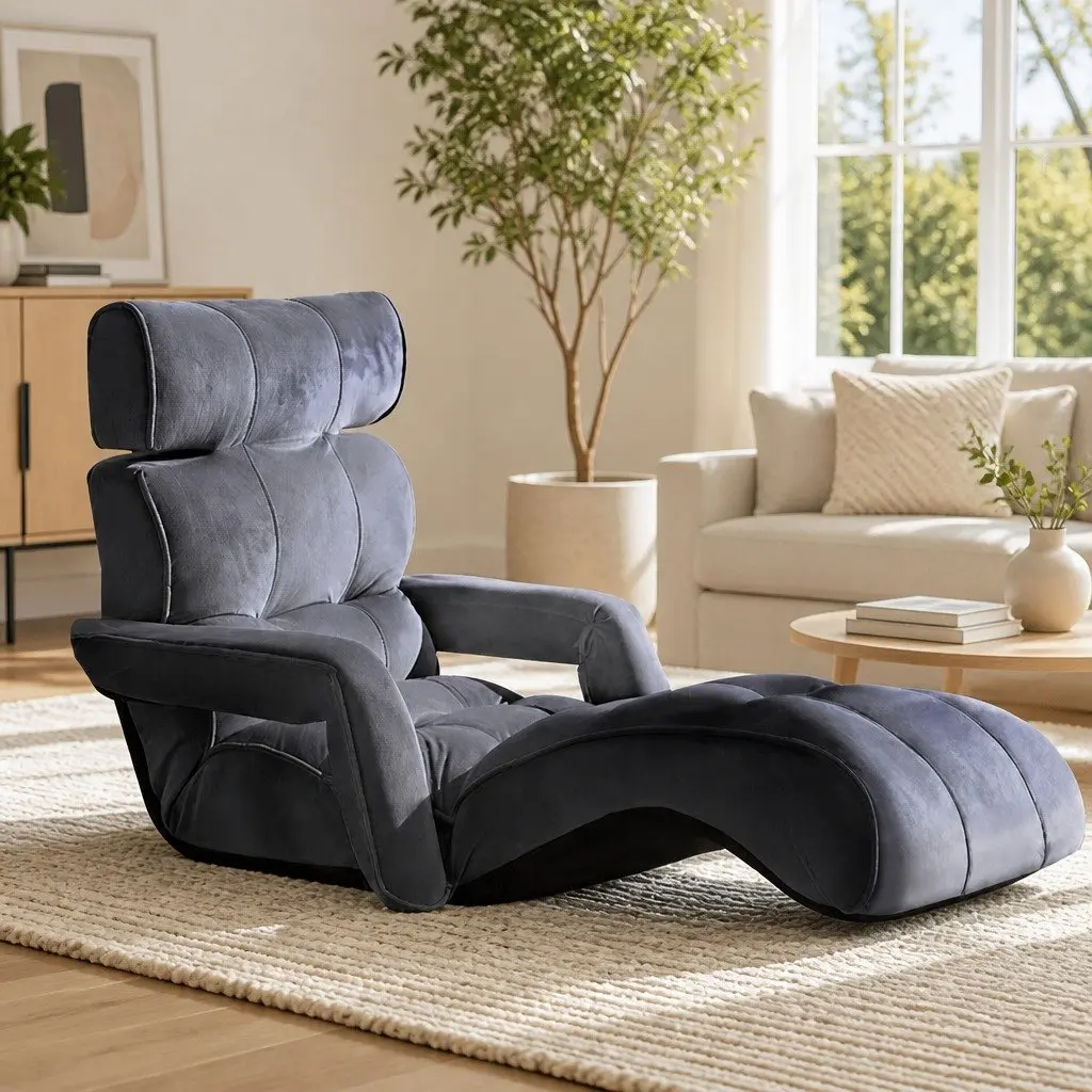 Adjustable Lounge Sofa Bed with Armrest in Charcoal