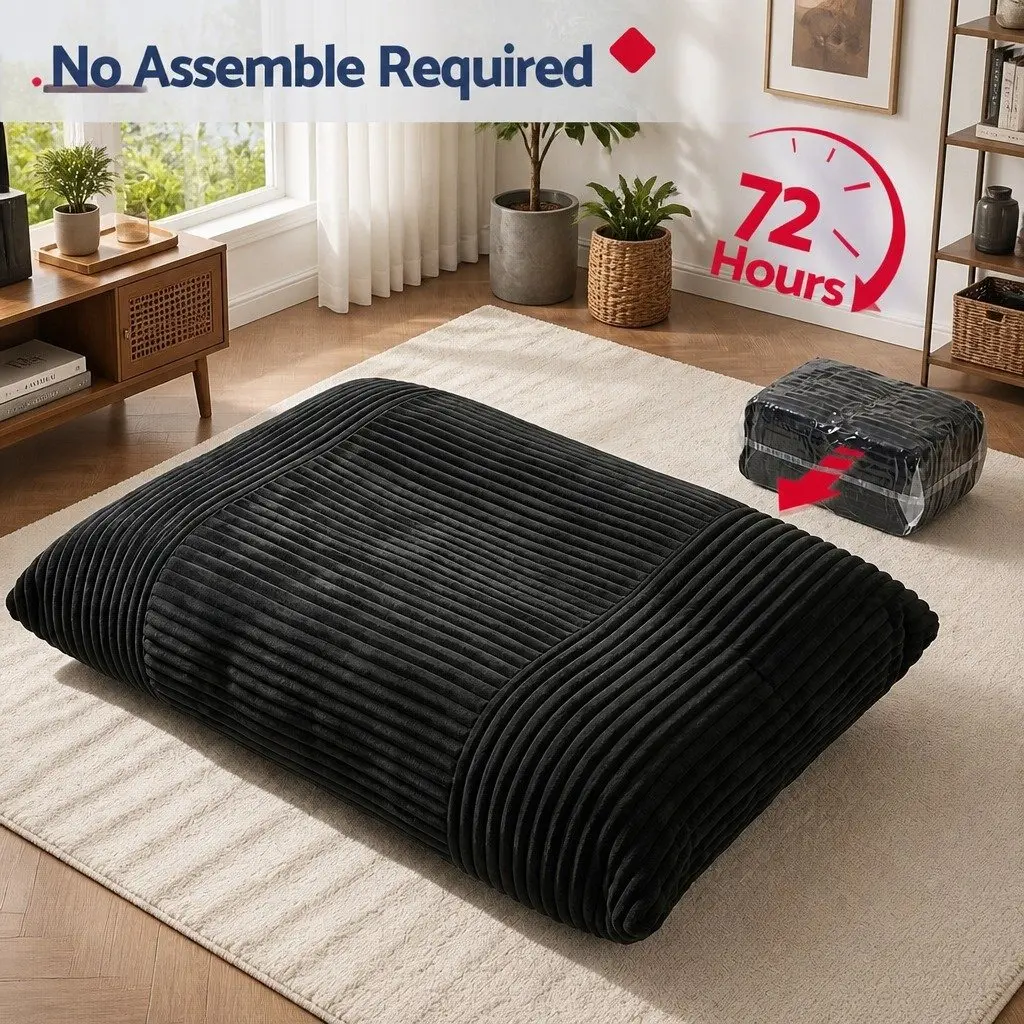 Bean Bag Chair Polyester 3-in-1 Convertible Lounger Bed Black