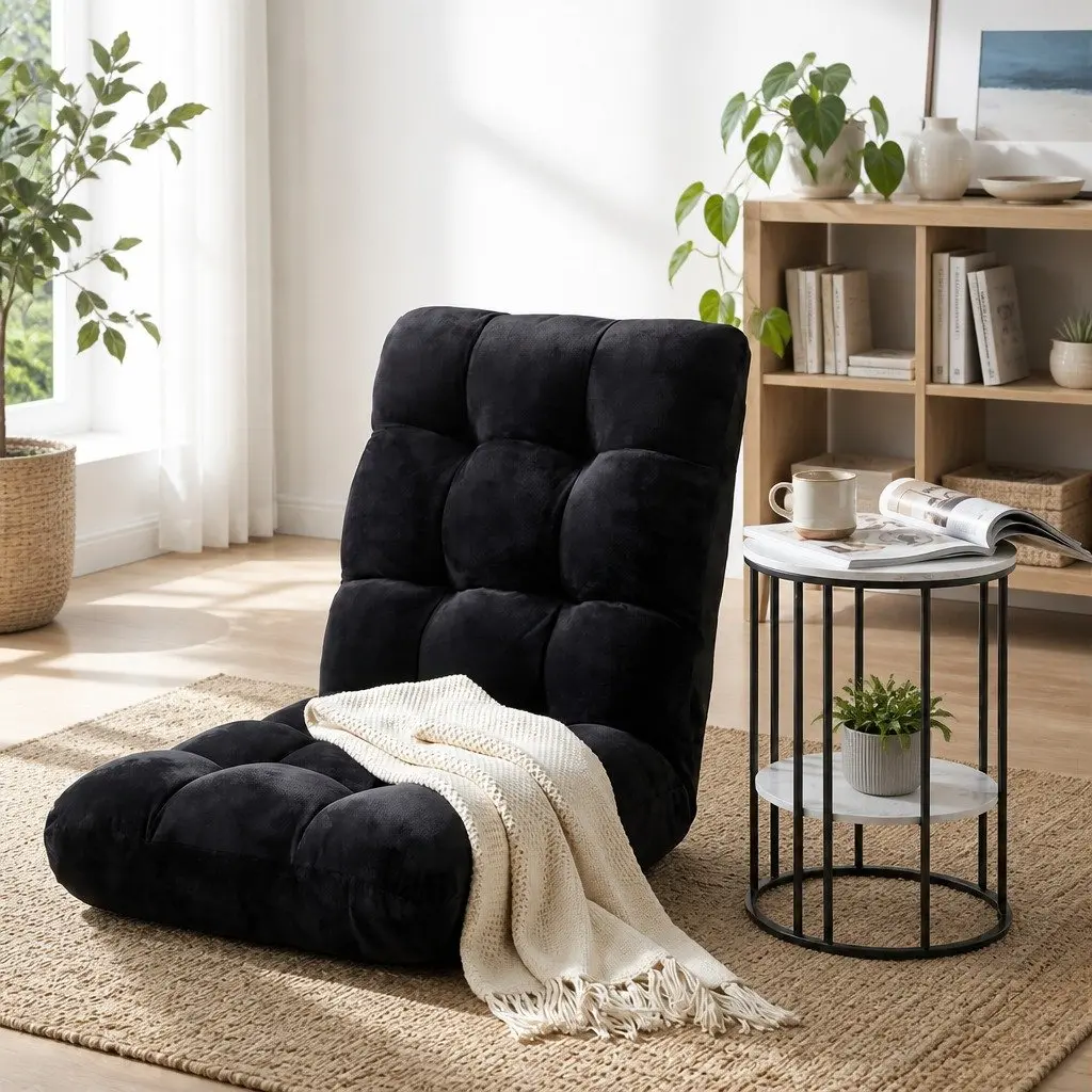 Folding Floor Lounge Chair and 2-Tier Coffee Table Bundle