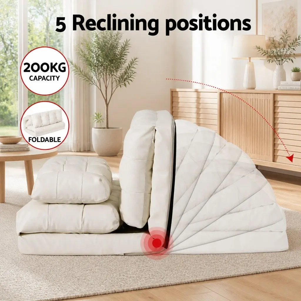 Floor Lounge Sofa Bed 2 Seater Reclining Foldable with Pillow Beige