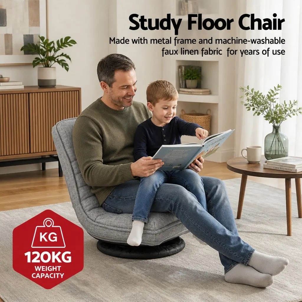 4PCS Swivel Floor Chair Metal Fabric 45cm W x 55cm D x 57cm H Beige