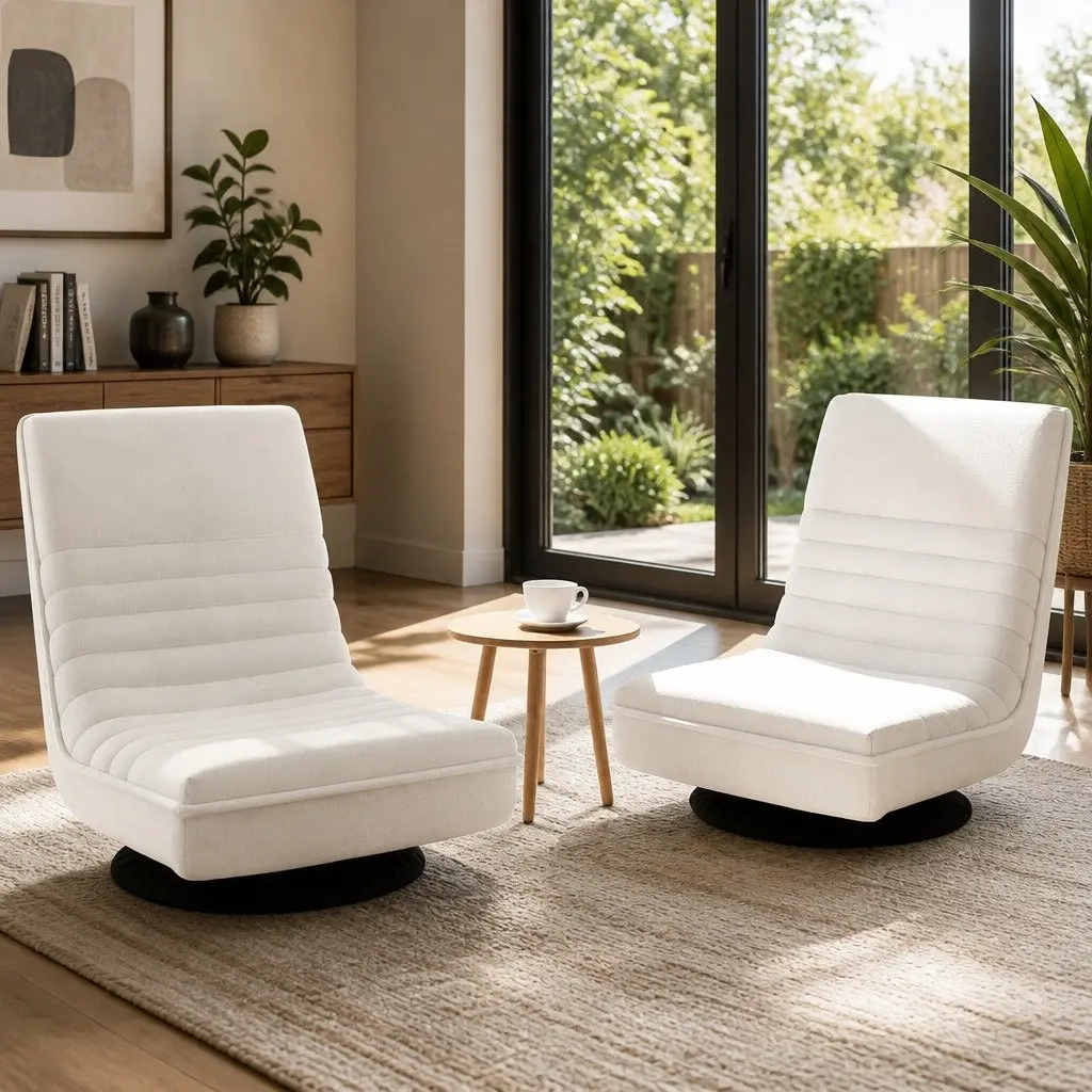 White Foldable Swivel Floor Lounge Chair with Steel Frame