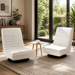White Foldable Swivel Floor Lounge Chair with Steel Frame