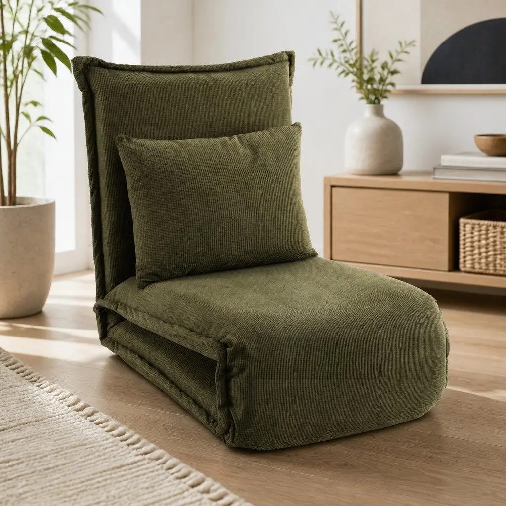 Adjustable Green Corduroy Floor Lounge Sofa Bed