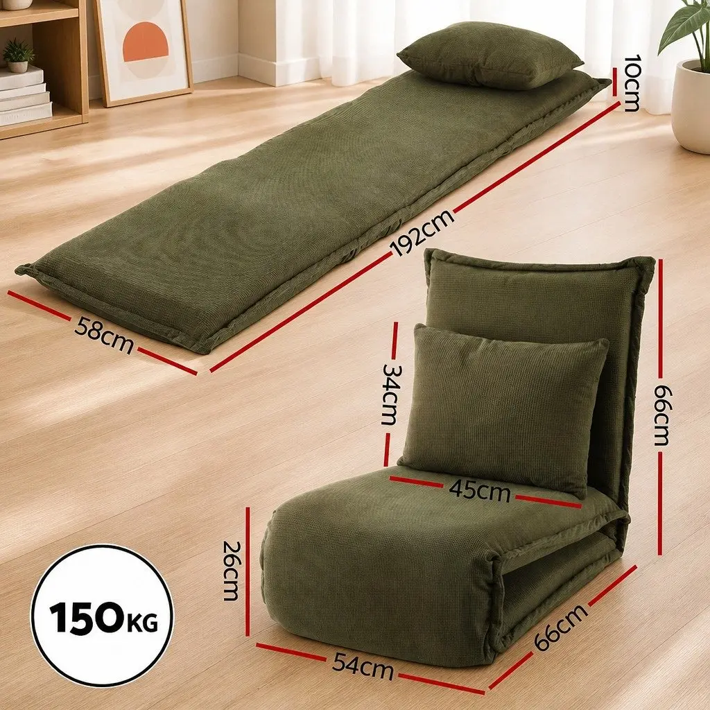 Adjustable Green Corduroy Floor Lounge Sofa Bed