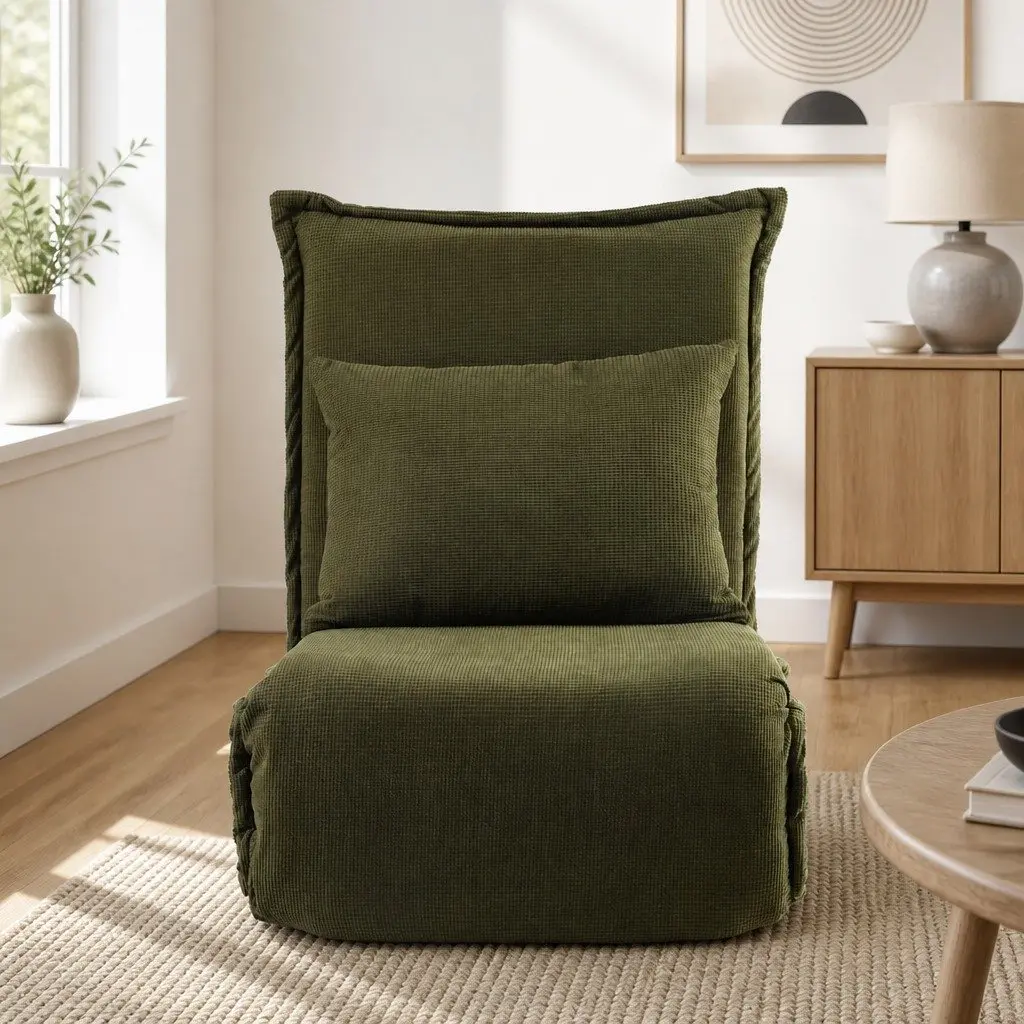 Adjustable Green Corduroy Floor Lounge Sofa Bed