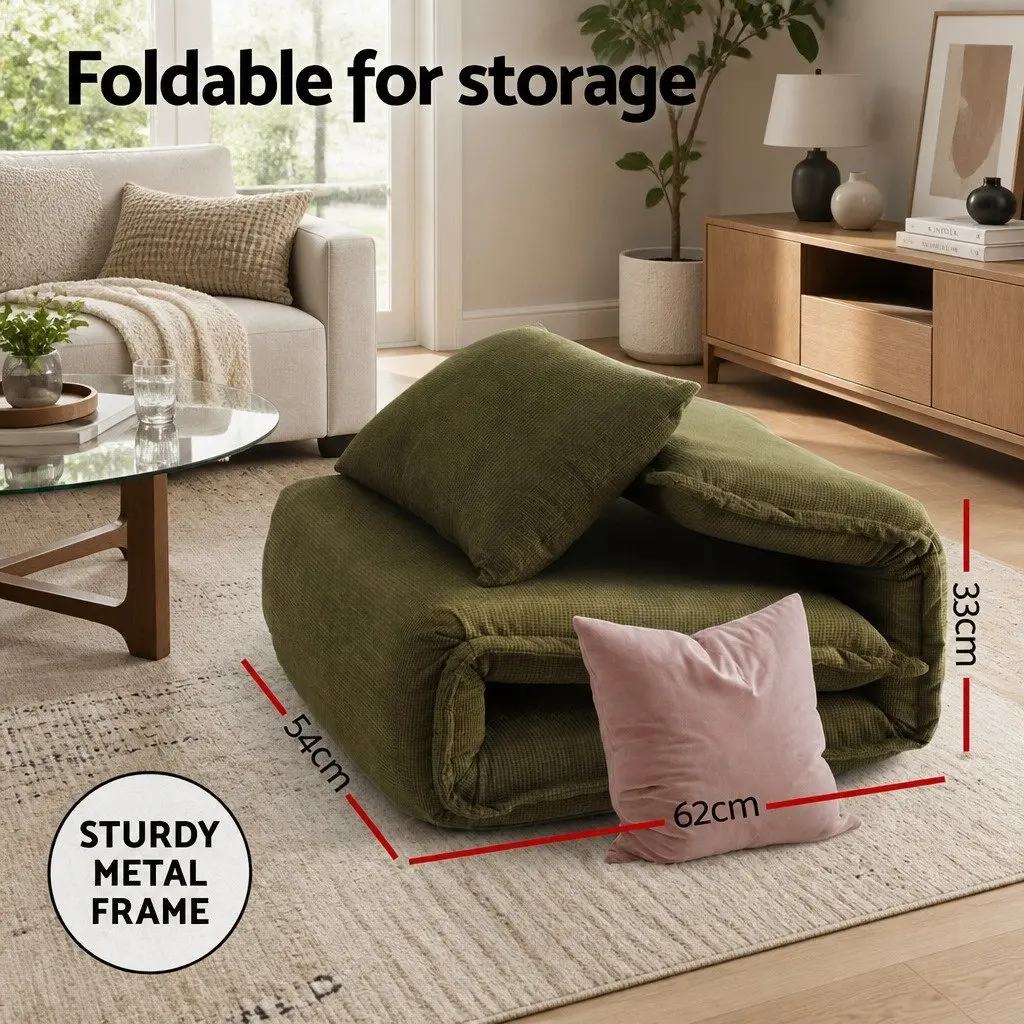 Adjustable Green Corduroy Floor Lounge Sofa Bed