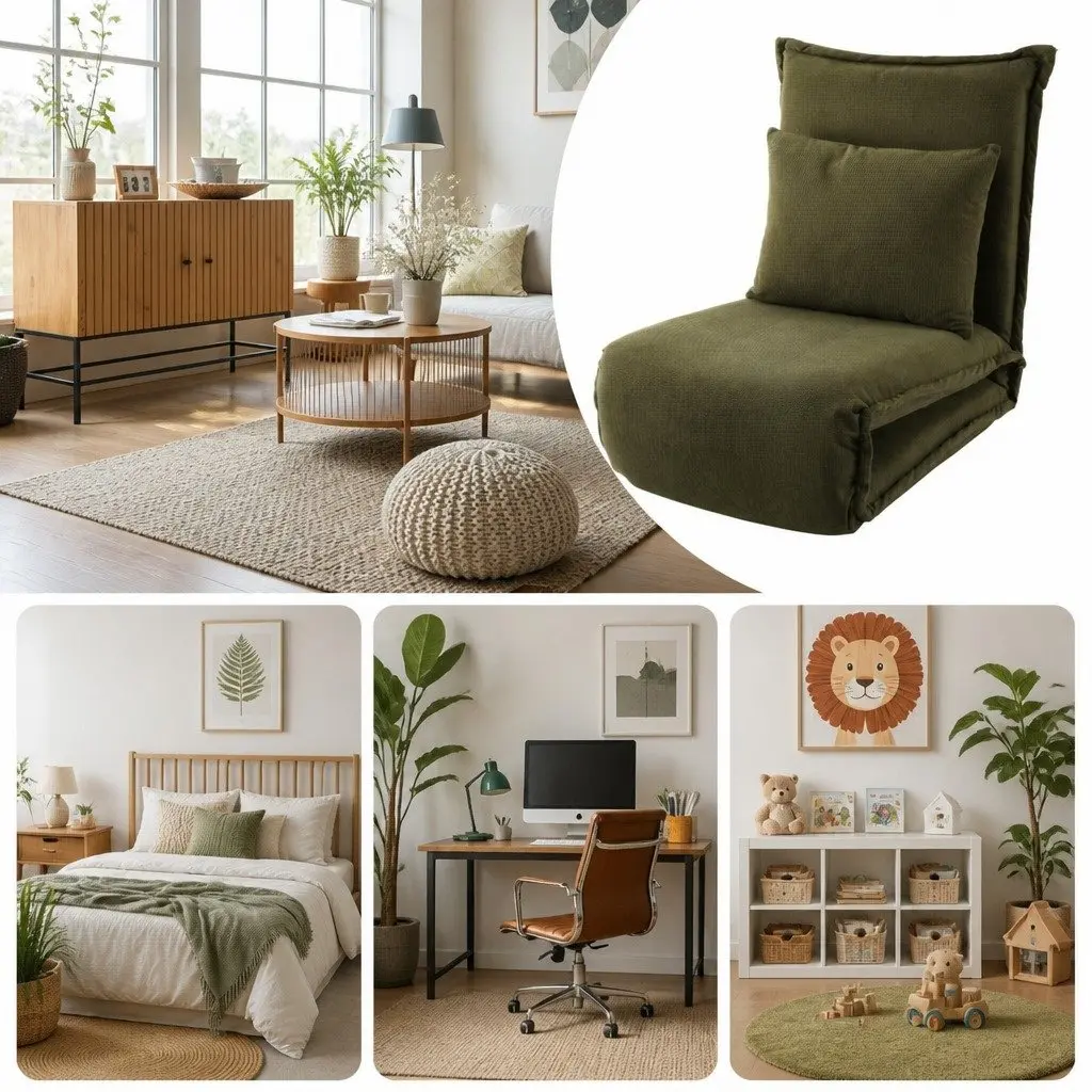 Adjustable Green Corduroy Floor Lounge Sofa Bed